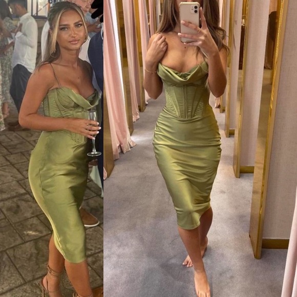 House of CB XS D-DD Myrna Olive green Corset Slip Dress NWOT size XS - Picture 2 of 11